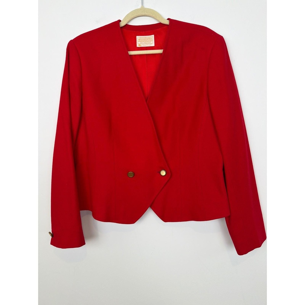 Pendleton Red Vintage Wool Blazer Sz 16 Cropped Jacket Career 90s Made in USA